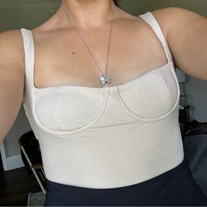 🦋 Princess Polly Cream Ribbed Bodysuit Neutral Casual Comfy Soft 10